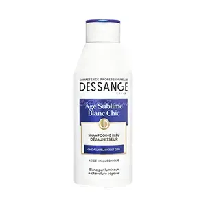 Shampoing bleu déjaunisseur pour cheveux blanc et gris, Acide hyaluronique, Blanc chic, Age sublime, Dessange, 250ml