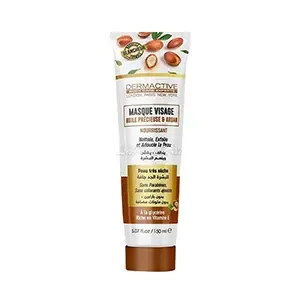 Masque visage nourrissant à l'huile précieuse et argan pour peau très sèche, Nettoie, exfolie et adoucie la peau , Dermactive, 150ml