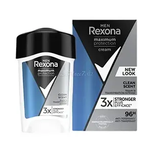 Déodorant stick crème pour homme anti-transpirant 96h, 3x plus efficace, Maximum protection, Rexona, 45 ml