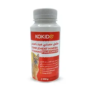 Redresse oreilles et pelage brillant pour chien, complément minéral vitaminé pour chiens, Croissance optimale, Kokido, 200g