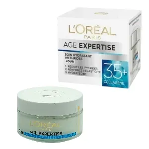 Crème de jour anti-rides hydratante pour visage, Réduit les premières rides et renforce l'élasticité pendant 24h, Fractions de peptide et collagène,  35 ans et plus, L’Oréal, 50 ml