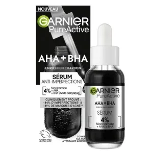 Sérum anti‑imperfection pour peaux à tendance acnéique, 4 % de niacinamide, AHA et BHA, Enrichi en charbon, PureActive, Garnier, 30 ml