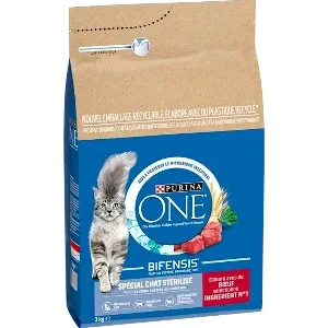 Croquettes pour chats adultes castrés ou stérilisés au bœuf, Purina One, 3 kg