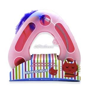Jouet pour chat triangulaire, avec plume et clochette, Happy Circle, Rose
