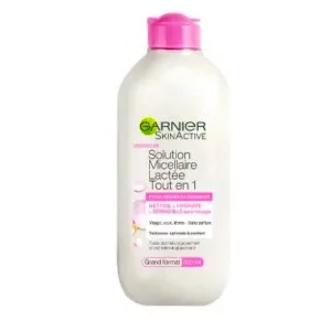 Solution micellaire lactée tout en 1 pour peaux sèches et sensibles, Nettoie, démaquille et hydrate, Sans parfum et hypoallergénique, SkinActive, Garnier, 400 ml